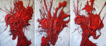 Three Heads Rejoicing    2012  oil and acrylic on board  122 x 275cm  $7,500