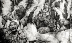 Matthew 27:50-54. (dead rising deatail)  1995  pencil on paper -- x --   SOLD
