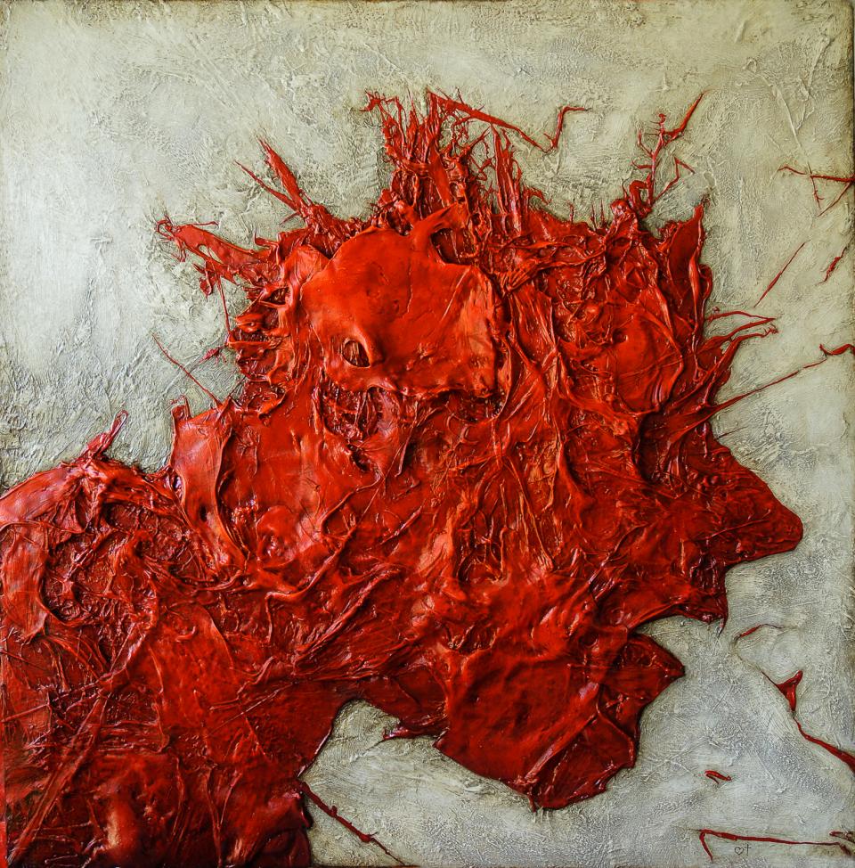 Evolving  2012  oil and acrylic on board  94 x 92 cm $5,500