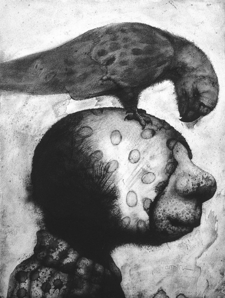 The Little Boy and the Rainbow Loriket   1998    pencile on paper  41 x 31 cm SOLD