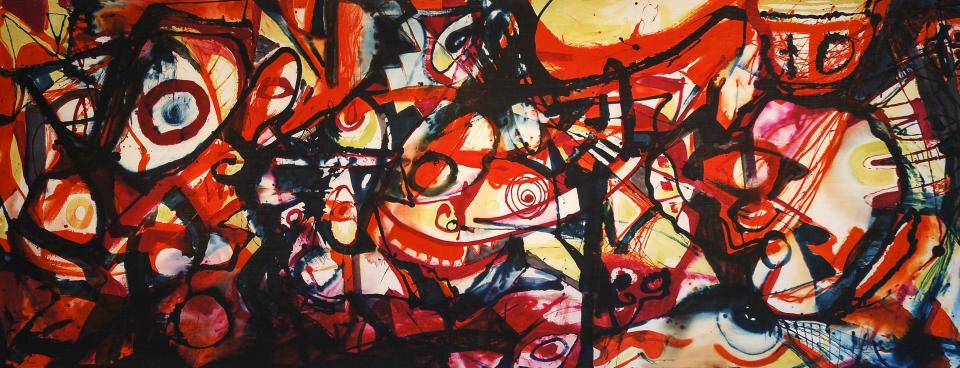 Fabric RCA  Three Heads  1986    procian dye on wool, silk mix   130 x 400 cm  $3,500