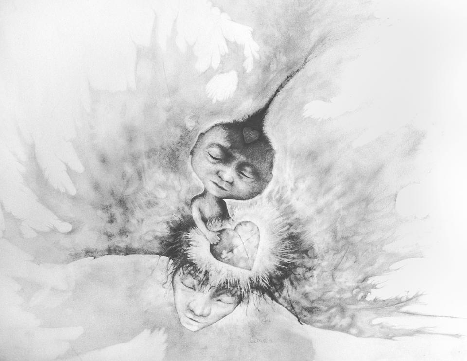 The Birth of Tobias  1992   pencil on paper  54 x 64 cm   SOLD