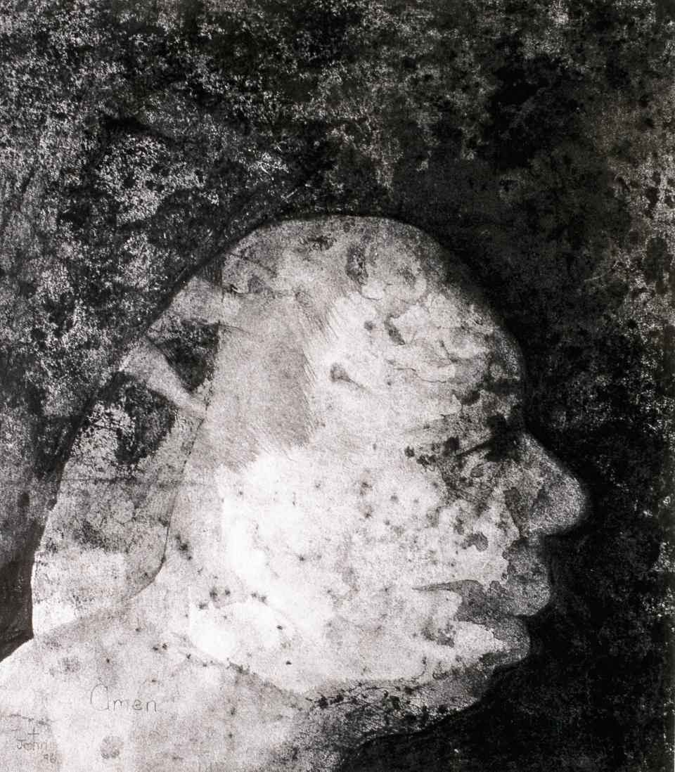 looking back  1996  penicle on paper  31 x 37 cm    SOLD 