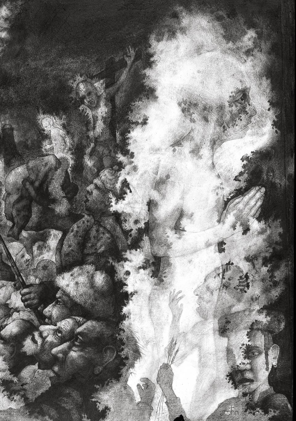 Matthew 27:50-54 (dead rising detail)  1995  pencil on paper -- x --  SOLD